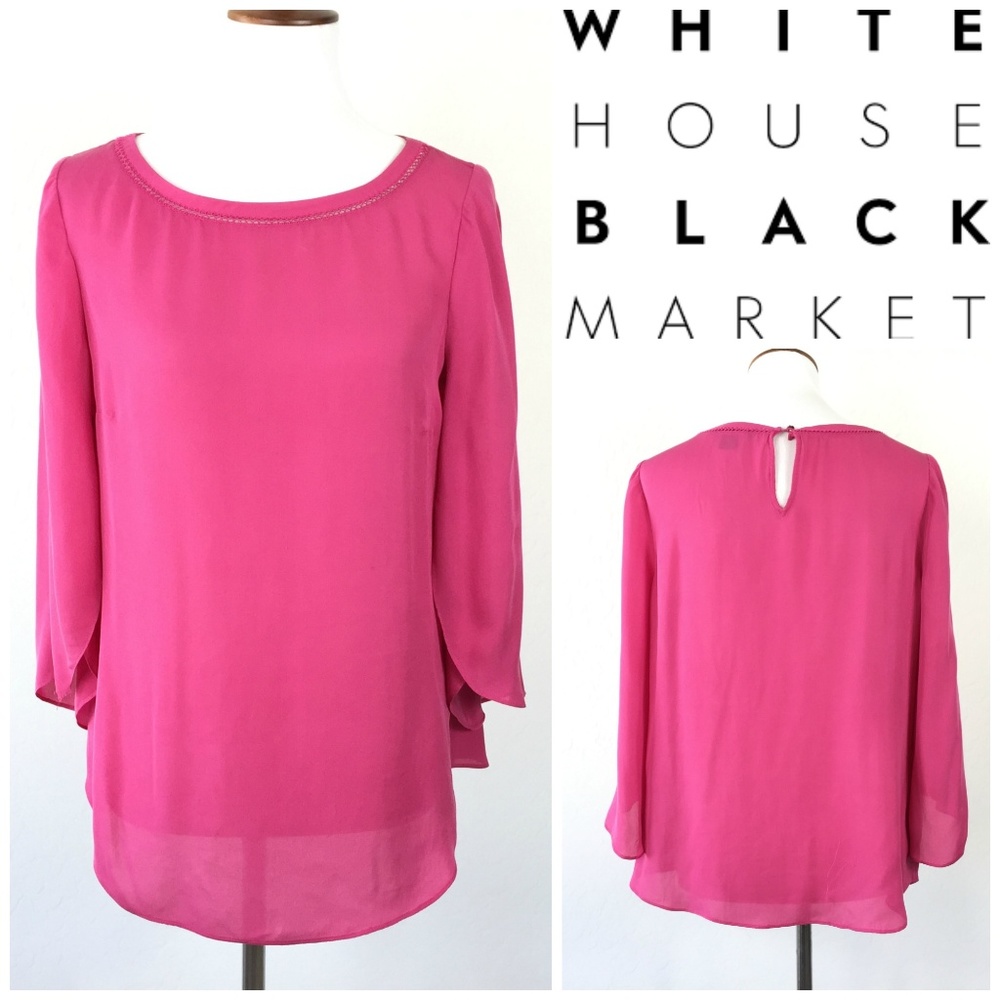 White House Black Market Slit Sleeve Silk Blouse